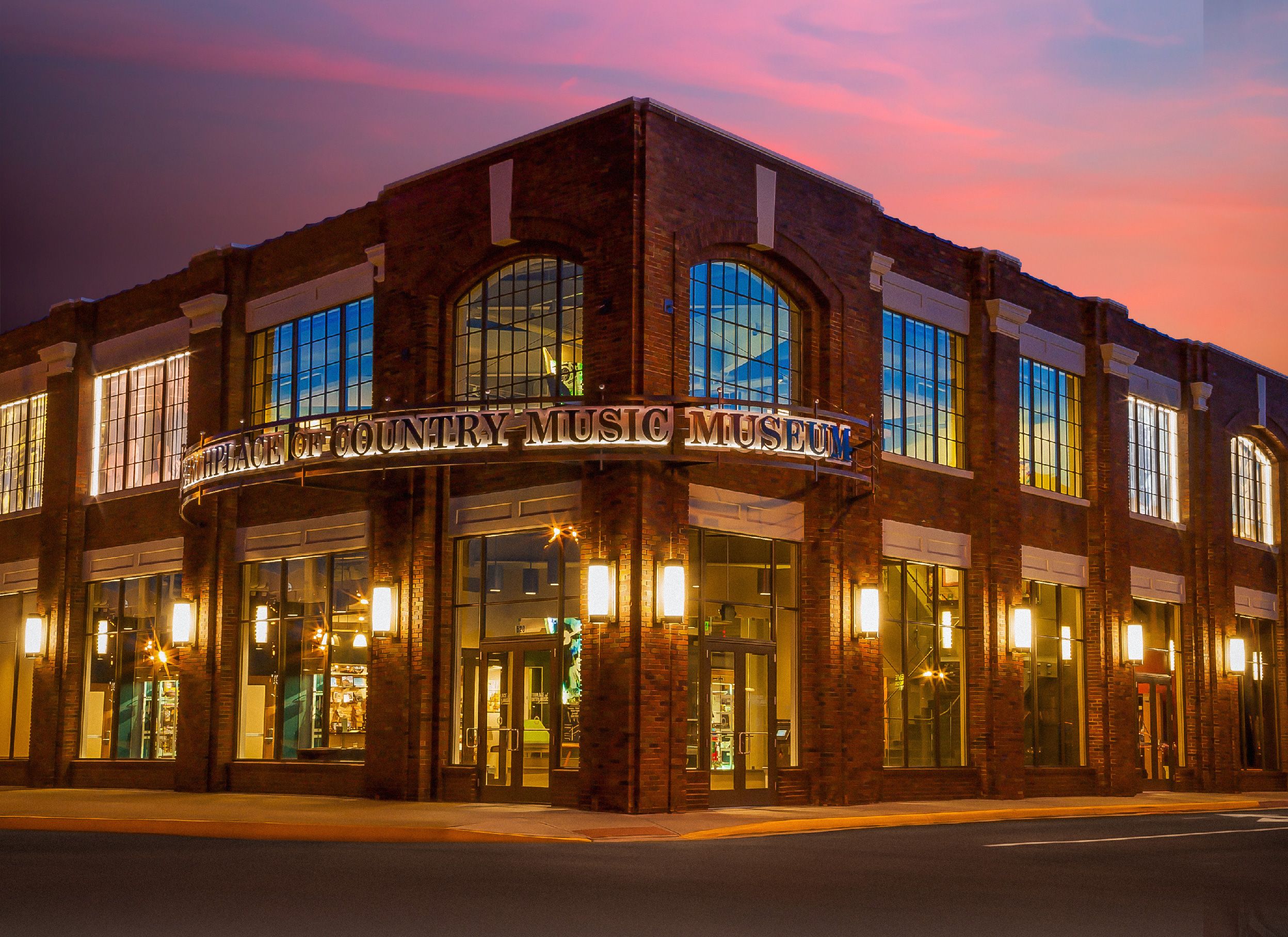 The Birthplace of Country Music Museum in Bristol at dusk