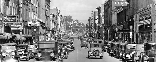 Bristol's State Street in the 1920s, around the time of the Bristol Sessions